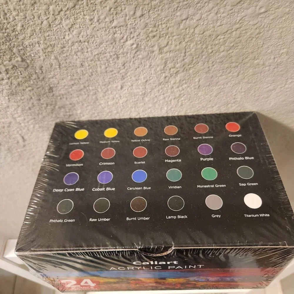 NEW 24 Caliart Acrylic Paint Set colors (59ml, 2oz) Art Craft Paints 12 brushes